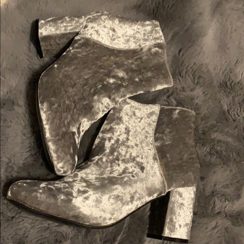 Silver Velvet Booties